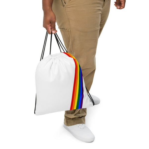 Gay Pride Diagonal Rainbow Flag LGBTQ+ Drawstring Bag