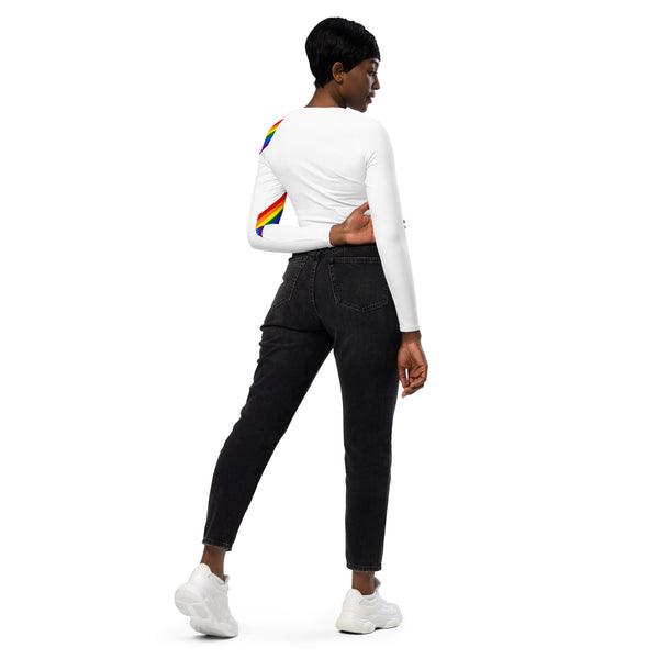 Gay Pride Diagonal Rainbow Flag LGBTQ+ Women's Long-Sleeve Crop Top