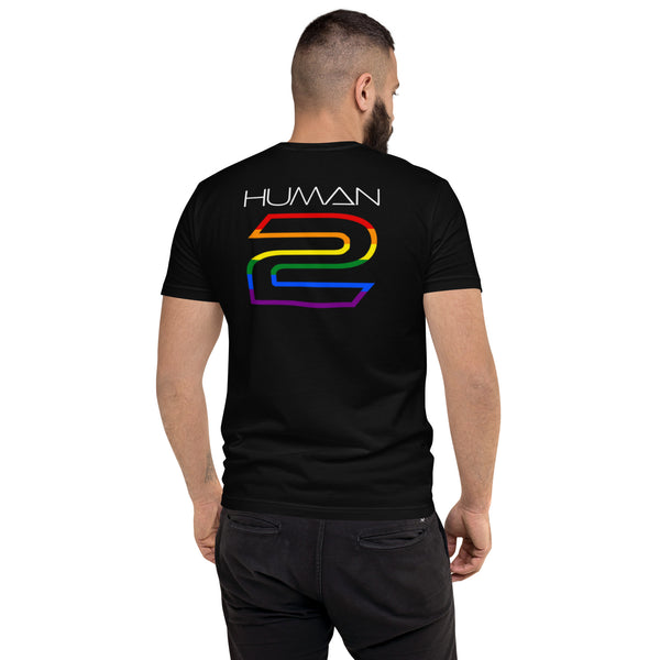 Human 2 Back White Graphic LGBTQ+ Gay Pride Men's Short Sleeve T-shirt