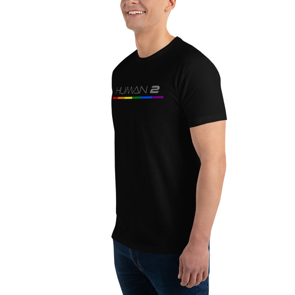 Human 2 Single Stripe LGBTQ+ Gay Pride Flag Horizontal Front Large Graphic Men's Short Sleeve T-shirt