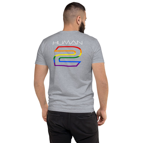 Human 2 Back White Graphic LGBTQ+ Gay Pride Men's Short Sleeve T-shirt