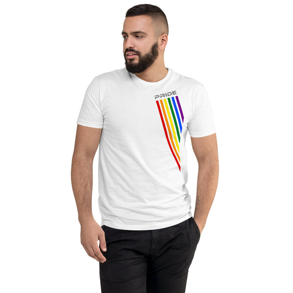 White Slanted Gay Pride Rainbow Graphic LGBTQ+ Men's Short Sleeve T-shirt