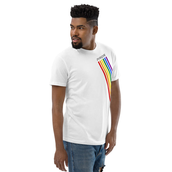 White Slanted Gay Pride Rainbow Graphic LGBTQ+ Men's Short Sleeve T-shirt