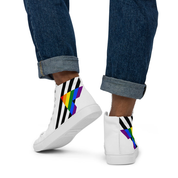 Ally Diagonal Flag Colors LGBTQ+ Men's High Top Canvas Shoes