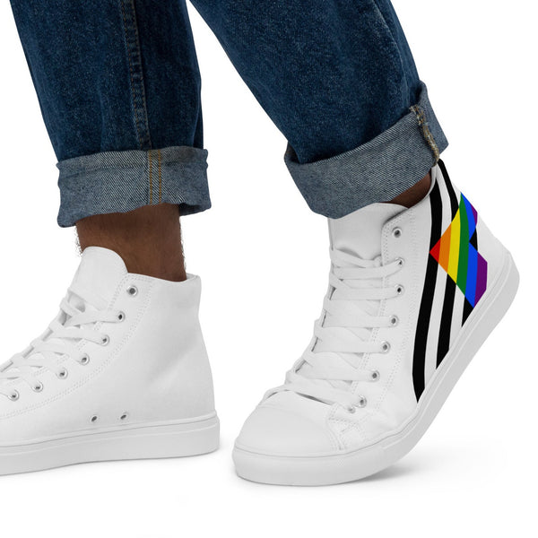 Ally Diagonal Flag Colors LGBTQ+ Men's High Top Canvas Shoes