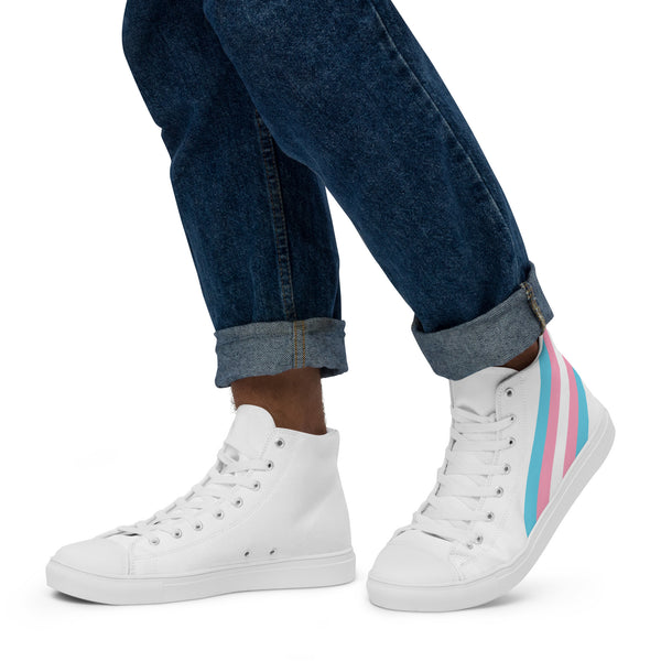 Transgender Diagonal Flag Colors LGBTQ+ High Top Canvas Men's Shoes