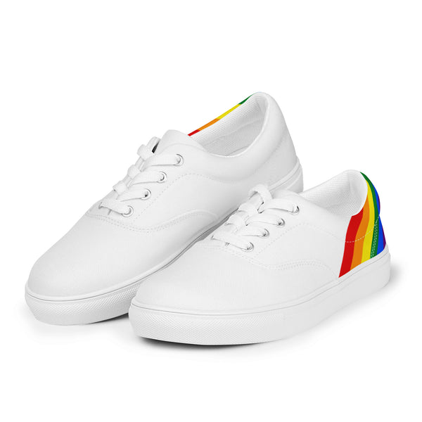 Gay Pride Diagonal Rainbow Flag LGBTQ+ Men’s Lace-up Canvas Shoes