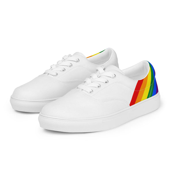 Gay Pride Diagonal Rainbow Flag LGBTQ+ Men’s Lace-up Canvas Shoes