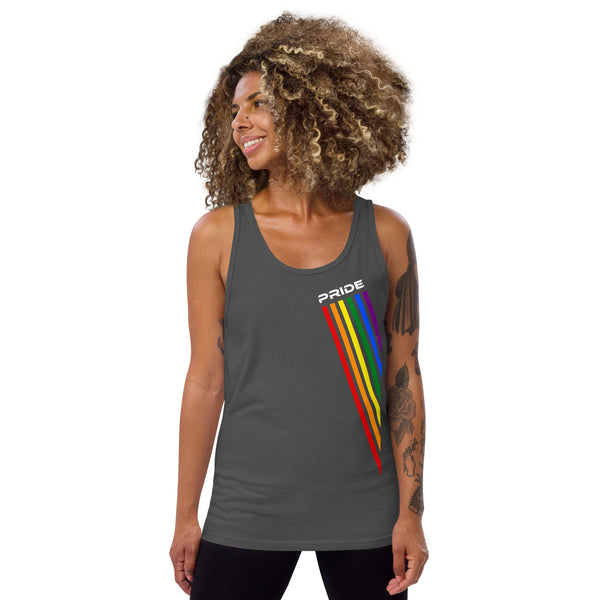 Colored Slanted Gay Pride Rainbow Graphic LGBTQ+ Unisex Tank Top