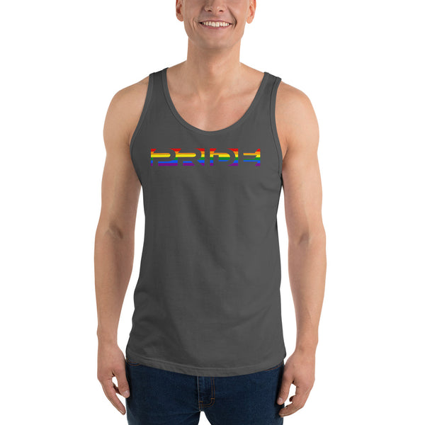LGBTQ+ Rainbow Gay Pride Flag Horizontal Front Large Transparent Graphic Men's Tank Top