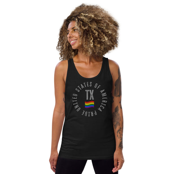 Texas LGBTQ+ Gay Pride Large Front Circle Graphic Unisex Tank Top