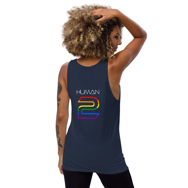 Human 2 Back White Graphic LGBTQ+ Gay Pride Women's Tank Top