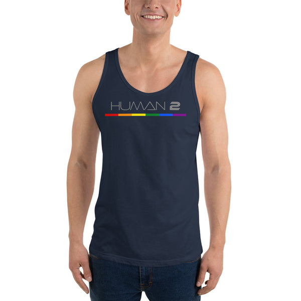 Human 2 Single Stripe LGBTQ+ Gay Pride Flag Horizontal Front Large Graphic Unisex Tank Top