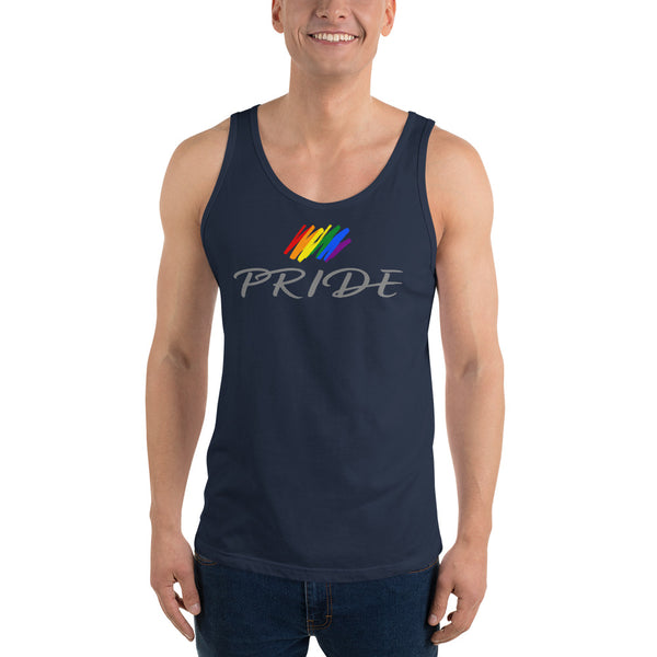 Gay Pride Rainbow Brush Strokes Front Center Graphic LGBTQ+ Unisex Tank Top