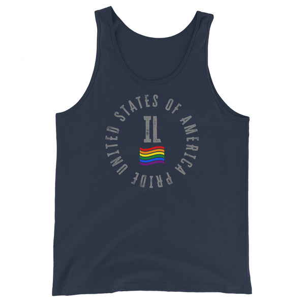 Illinois LGBTQ+ Gay Pride Large Front Circle Graphic Unisex Tank Top