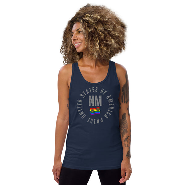 New Mexico LGBTQ+ Gay Pride Large Front Circle Graphic Unisex Tank Top