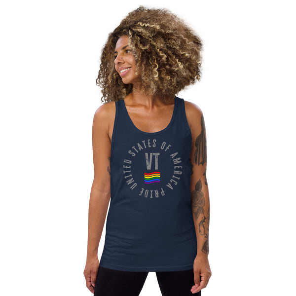 Vermont LGBTQ+ Gay Pride Large Front Circle Graphic Unisex Tank Top