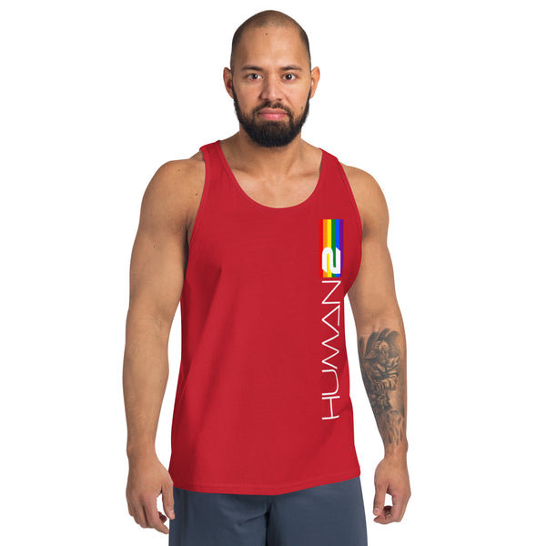 Vertical Front Human 2 LGBTQ+ Gay Pride White Graphic Men's Tank Top