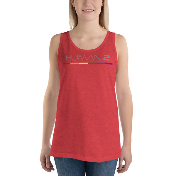 Human 2 Single Stripe LGBTQ+ Gay Pride Flag Horizontal Front Large Graphic Unisex Tank Top