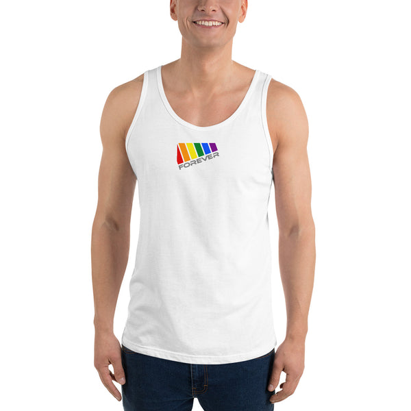 White Slanted Forever Gay Pride Graphic LGBTQ+ Unisex Tank Top