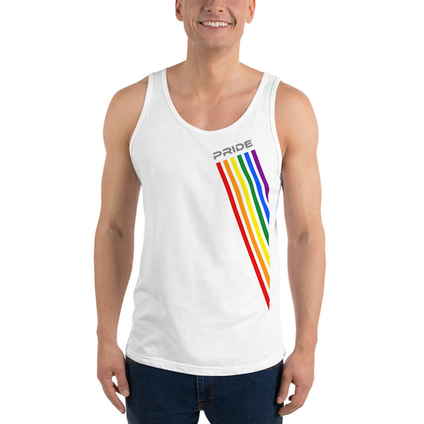 White Slanted Gay Pride Rainbow Graphic LGBTQ+ Men's Tank Top