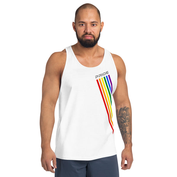 White Slanted Gay Pride Rainbow Graphic LGBTQ+ Men's Tank Top