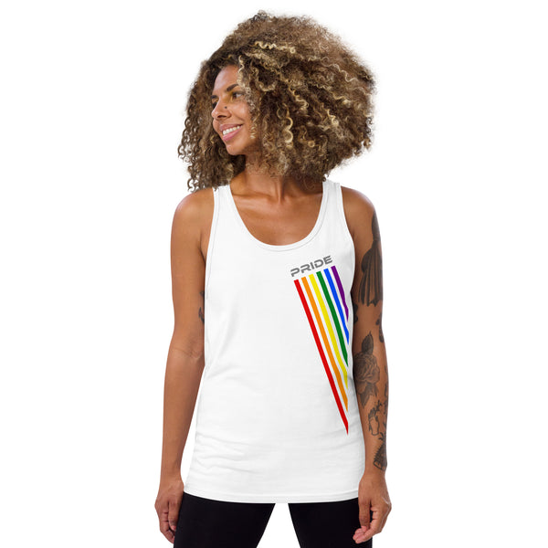 White Slanted Gay Pride Rainbow Graphic LGBTQ+ Women's Tank Top
