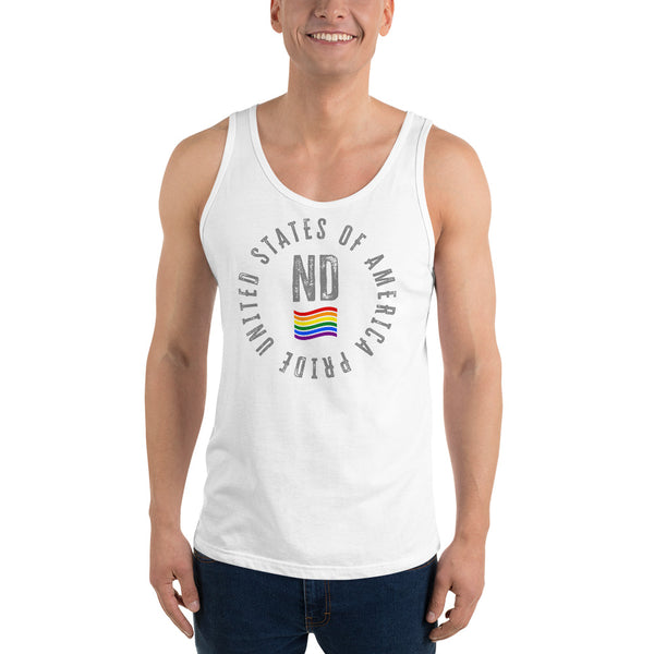 North Dakota LGBTQ+ Gay Pride Large Front Circle Graphic Unisex Tank Top