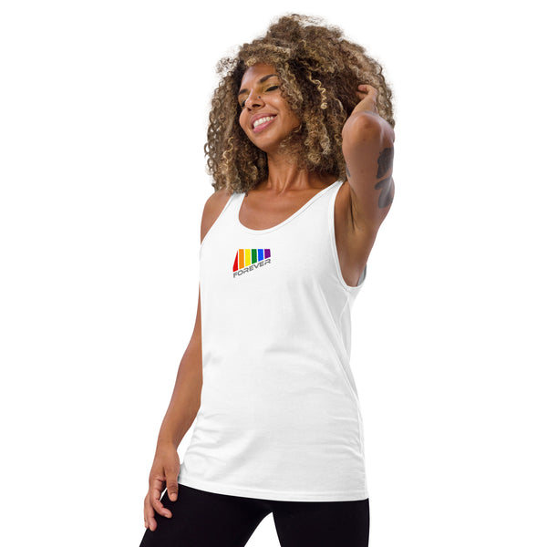 White Slanted Forever Gay Pride Graphic LGBTQ+ Unisex Tank Top