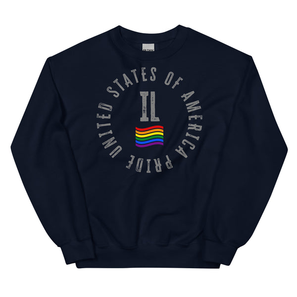 Illinois LGBTQ+ Gay Pride Large Front Circle Graphic Unisex Sweatshirt