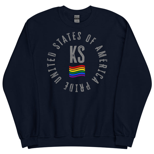 Kansas LGBTQ+ Gay Pride Large Front Circle Graphic Unisex Sweatshirt