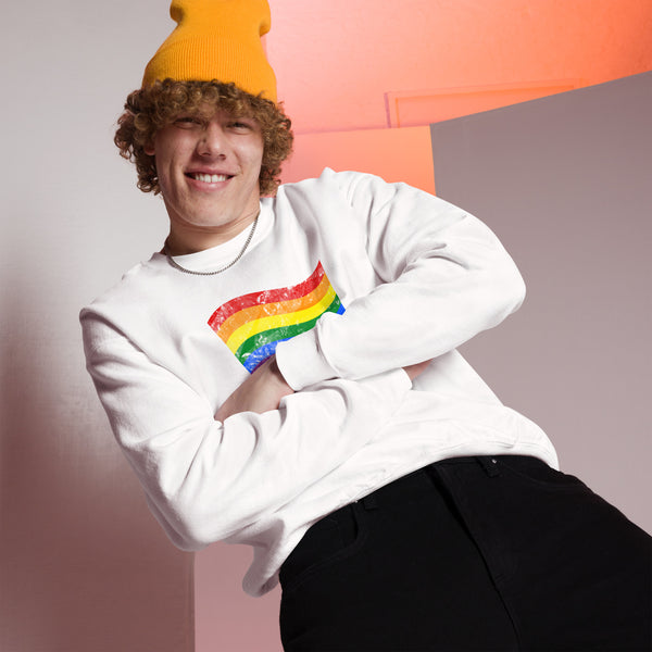 Gay Pride Rainbow Colors Large Distressed Front Graphic LGBTQ+ Unisex Sweatshirt