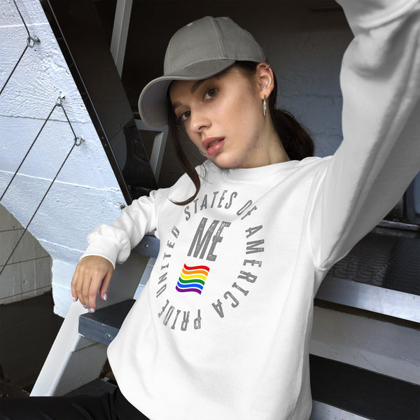 Maine LGBTQ+ Gay Pride Large Front Circle Graphic Unisex Sweatshirt