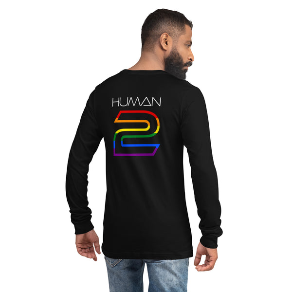 Human 2 Back White Graphic LGBTQ+ Gay Pride Men's Long Sleeve T-Shirt