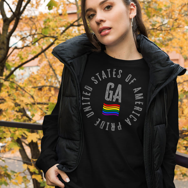 Georgia LGBTQ+ Gay Pride Large Front Circle Graphic Unisex Long Sleeve T-Shirt