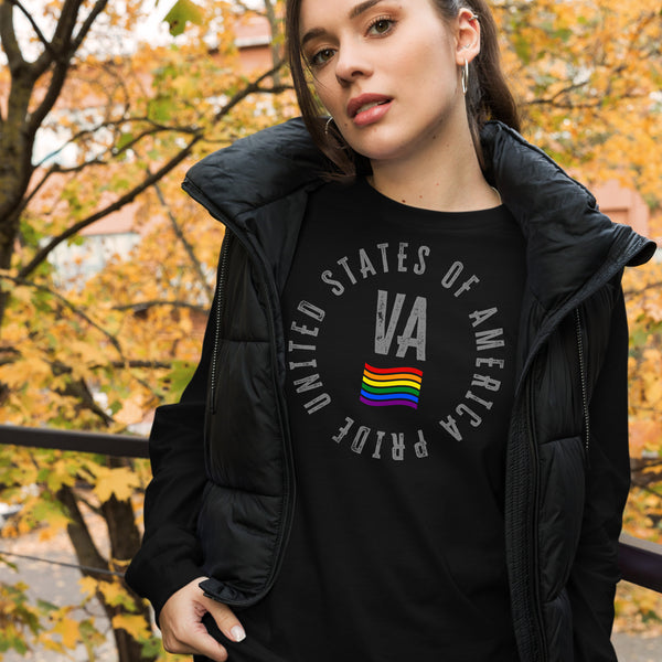 Virginia LGBTQ+ Gay Pride Large Front Circle Graphic Unisex Long Sleeve T-Shirt