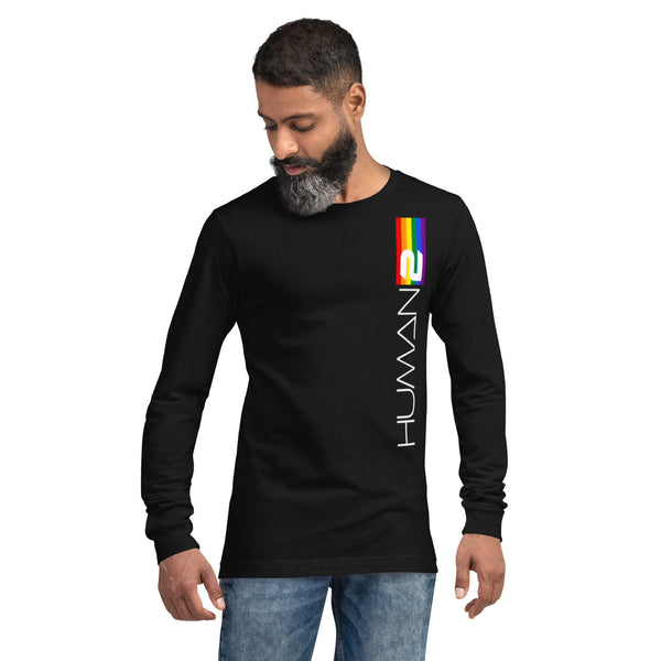 Vertical Front Human 2 LGBTQ+ Gay Pride White Graphic Men's Long Sleeve T-Shirt