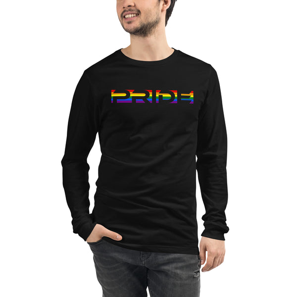 LGBTQ+ Rainbow Gay Pride Flag Horizontal Front Large Transparent Graphic Men's Long Sleeve T-Shirt