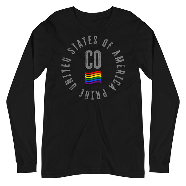 Colorado LGBTQ+ Gay Pride Large Front Circle Graphic Unisex Long Sleeve T-Shirt