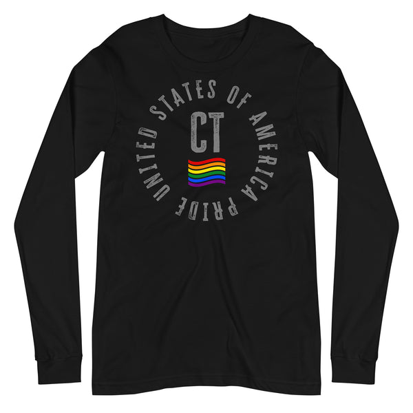 Connecticut LGBTQ+ Gay Pride Large Front Circle Graphic Unisex Long Sleeve T-Shirt