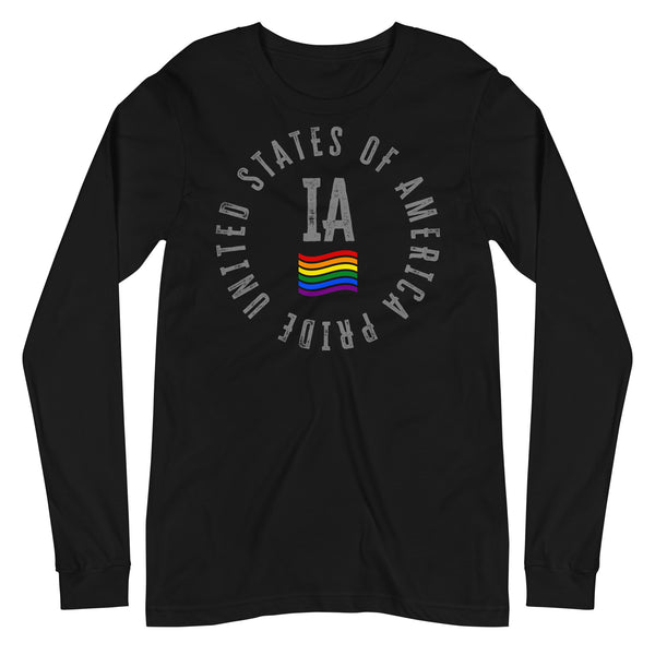 Iowa LGBTQ+ Gay Pride Large Front Circle Graphic Unisex Long Sleeve T-Shirt