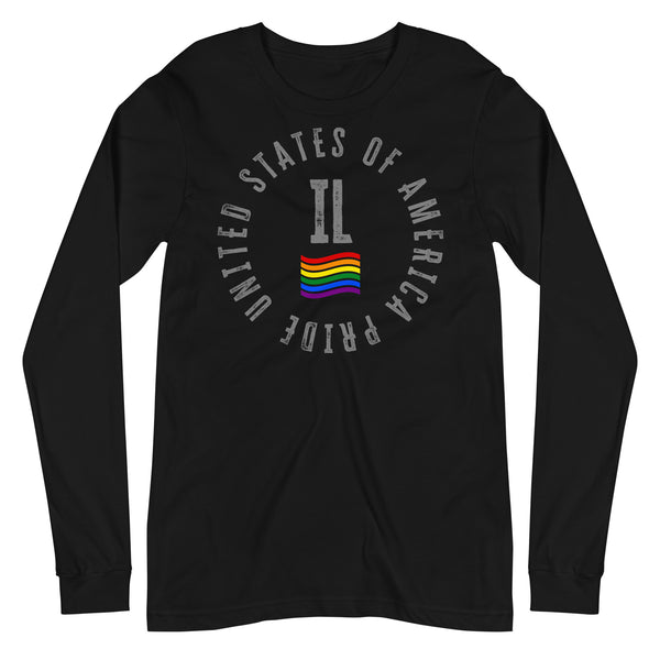 Illinois LGBTQ+ Gay Pride Large Front Circle Graphic Unisex Long Sleeve T-Shirt