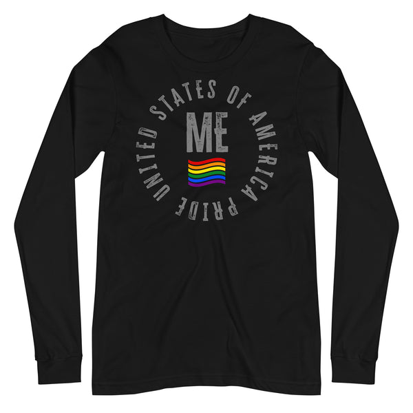 Maine LGBTQ+ Gay Pride Large Front Circle Graphic Unisex Long Sleeve T-Shirt