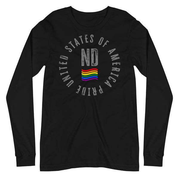 North Dakota LGBTQ+ Gay Pride Large Front Circle Graphic Unisex Long Sleeve T-Shirt