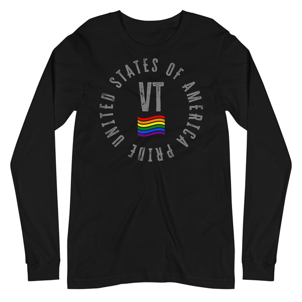 Vermont LGBTQ+ Gay Pride Large Front Circle Graphic Unisex Long Sleeve T-Shirt