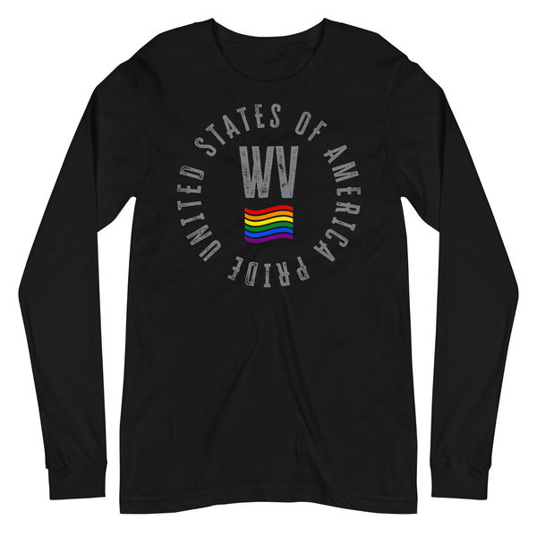 West Virginia LGBTQ+ Gay Pride Large Front Circle Graphic Unisex Long Sleeve T-Shirt
