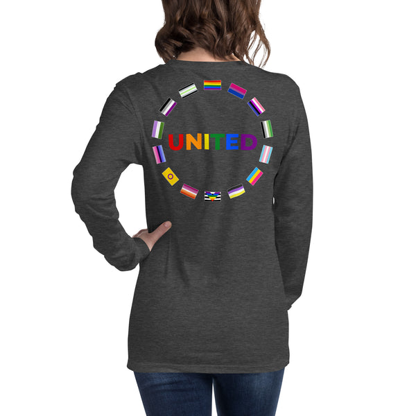 United Pride Graphic Circle on Back LGBTQ+ Unisex Long Sleeve T-Shirt