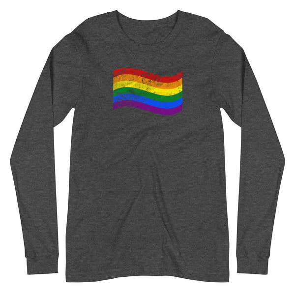 Gay Pride Rainbow Colors Large Distressed Front Graphic LGBTQ+ Unisex Long Sleeve T-Shirt