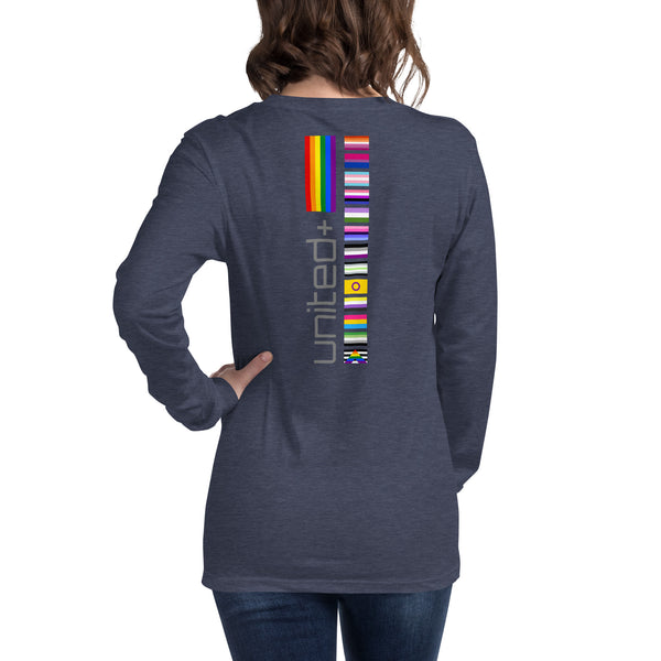 United Pride Vertical Back Center Graphic LGBTQ+ Unisex Long Sleeve T-Shirt