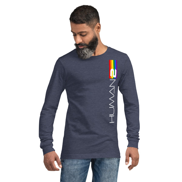 Vertical Front Human 2 LGBTQ+ Gay Pride White Graphic Men's Long Sleeve T-Shirt